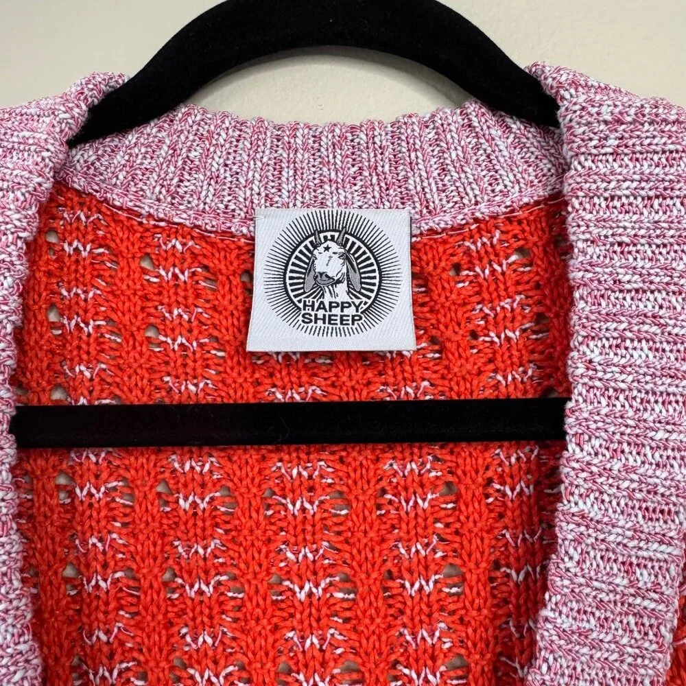 ANTHROPOLOGIE Happy Sheep Textured Cardigan Womens Large L Sweater Orange Red - Picture 7 of 14